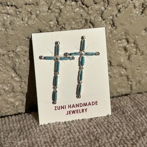 Zuni 925 Sterling Silver Turquoise Cross Earrings
